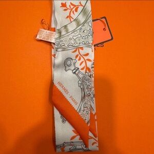 Luxurious (RMS) Bag or Hair Scarf 100% Silk - Orange & White